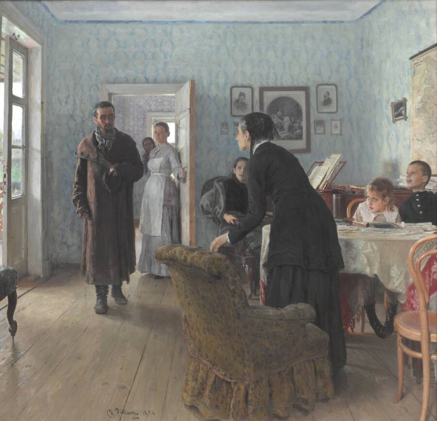 И.Е. Репин «Не ждали», 1884–1888 гг. Из собрания Третьяковской галереи