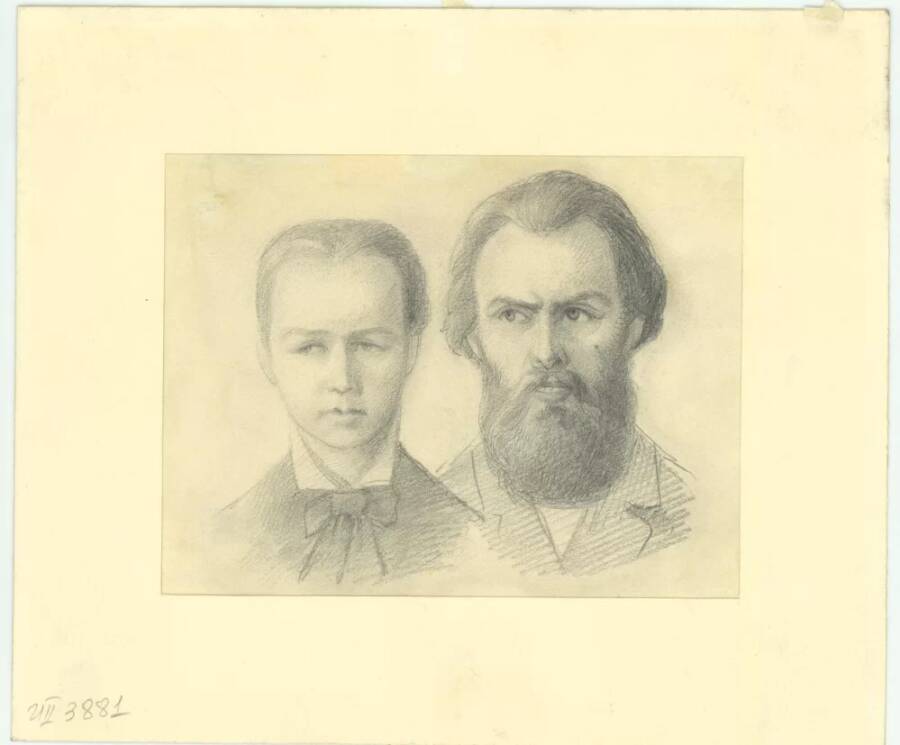 Портрет С.Л. Перовской и А.И. Желябова во время суда. Пясецкий П.Я. 1881 г.