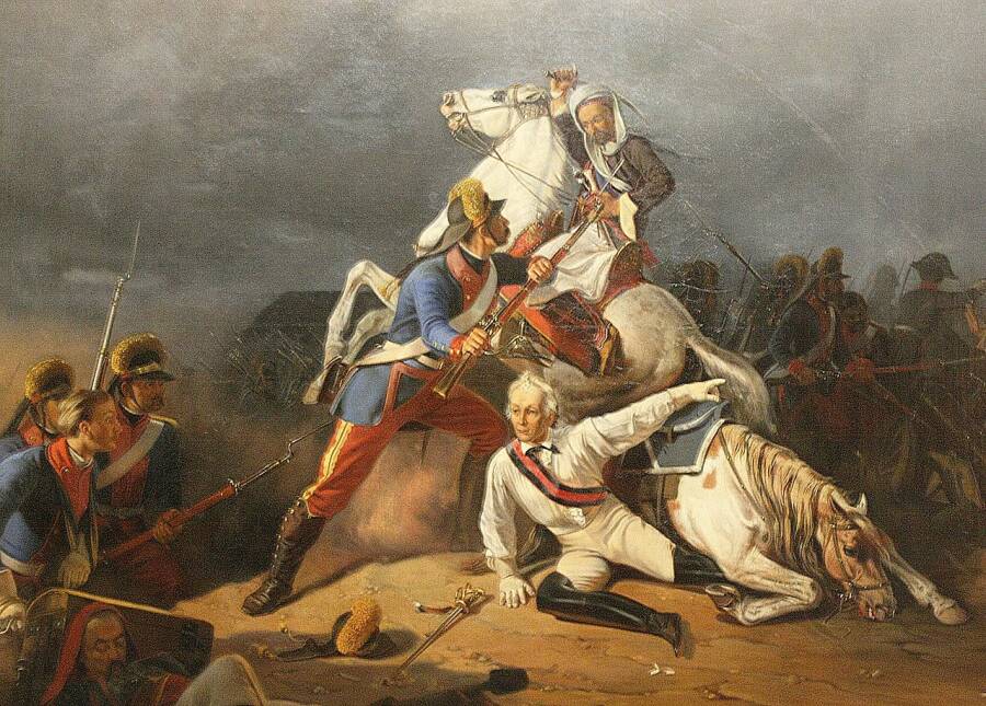 Спасение генерал-аншефа А. В. Суворова гренадером Степаном Новиковым в сражении при Кинбурне 1 октября 1787 года. 