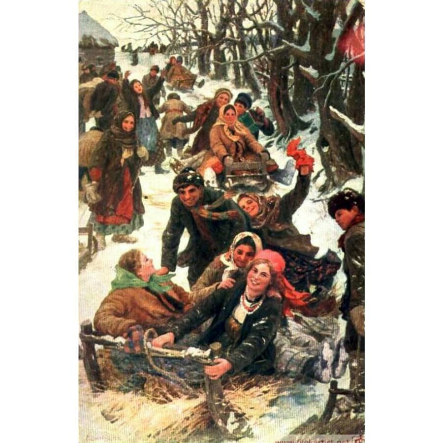 Ф.В. Сычков. Праздничная забава. Дореволюционная открытка.