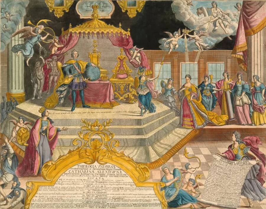 Аллегорическая картинка. Коронование Екатерины I в Москве в Успенском соборе Кремля. Зубов Иван Федорович (1724)