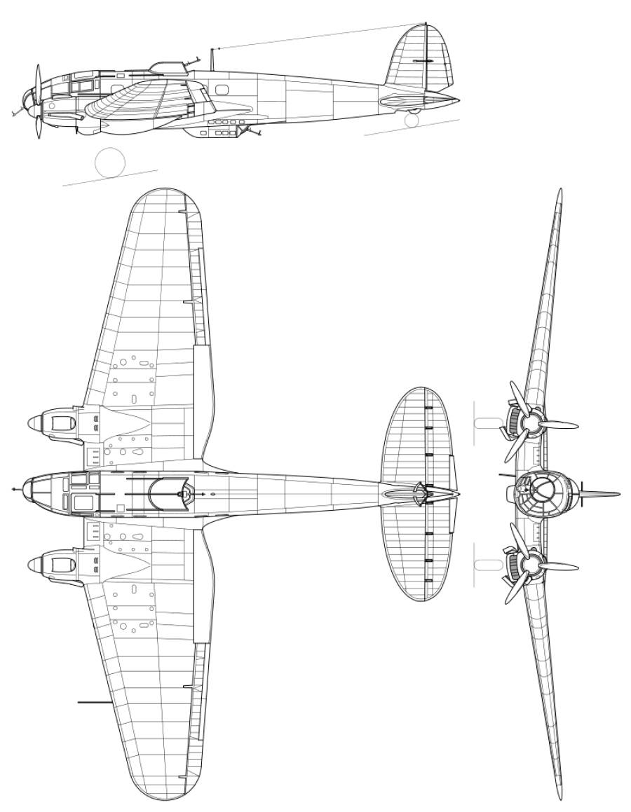 Схема бомбардировщика He 111 H-1. 