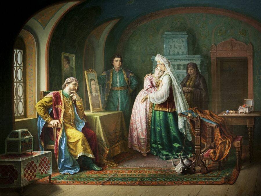 С.И. Грибков «Борис Годунов показывает своей дочери Ксении портрет жениха – принца датского герцога Иоганна», 1876 год