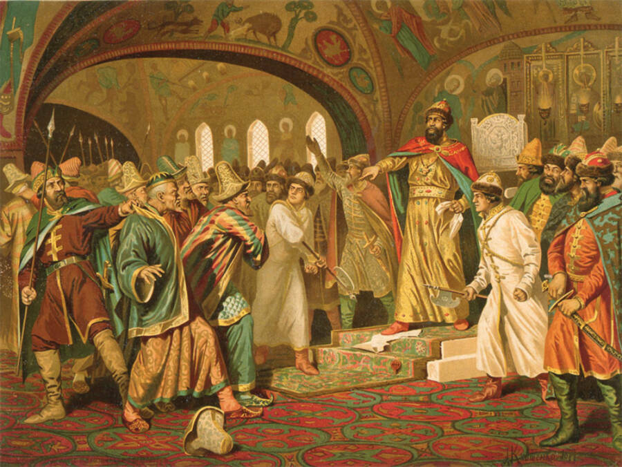 А.Д. Кившенко «Иван III разрывает ханскую грамоту», 1879 год