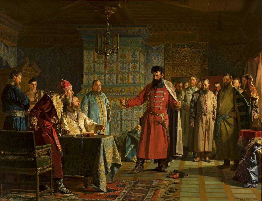 Н. В. Неврев «Захарий Ляпунов и Василий Шуйский», 1886 год. Национальный музей (Варшава)