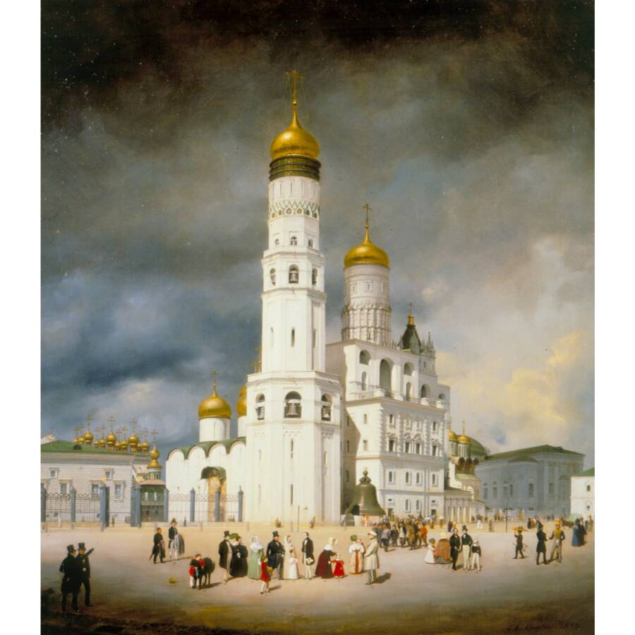 Эдуард Гертнер «Вид колокольни и звонницы». Картина 1839 года.