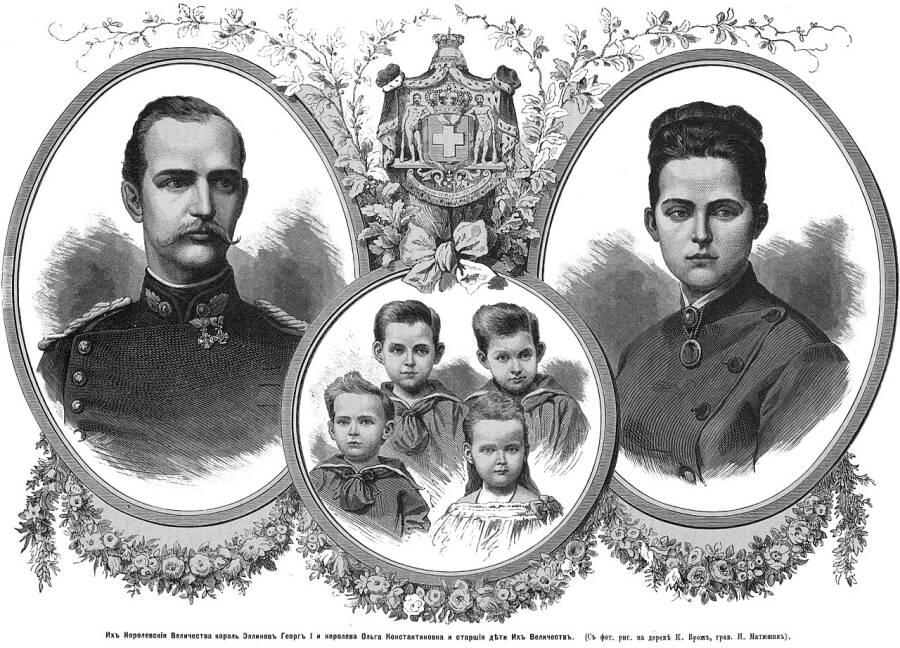 Георг I, Ольга Константиновна и их старшие дети. 