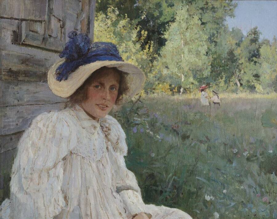 В.А. Серов «Летом», 1895 год. Портрет жены художника. Из собрания Третьяковской галереи