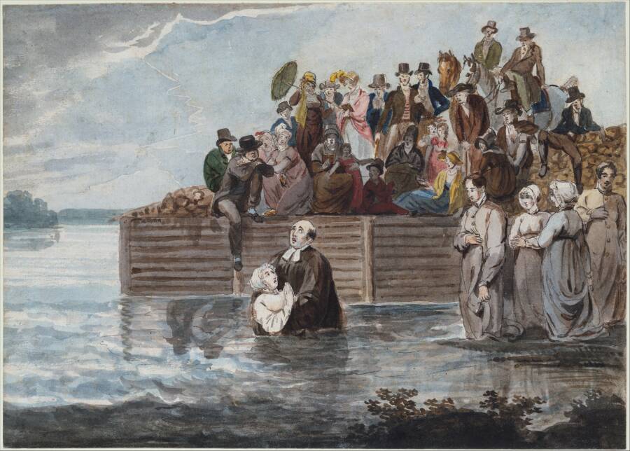 Анабаптистское крещение в Филадельфии. Рисунок Павла Свиньина. 