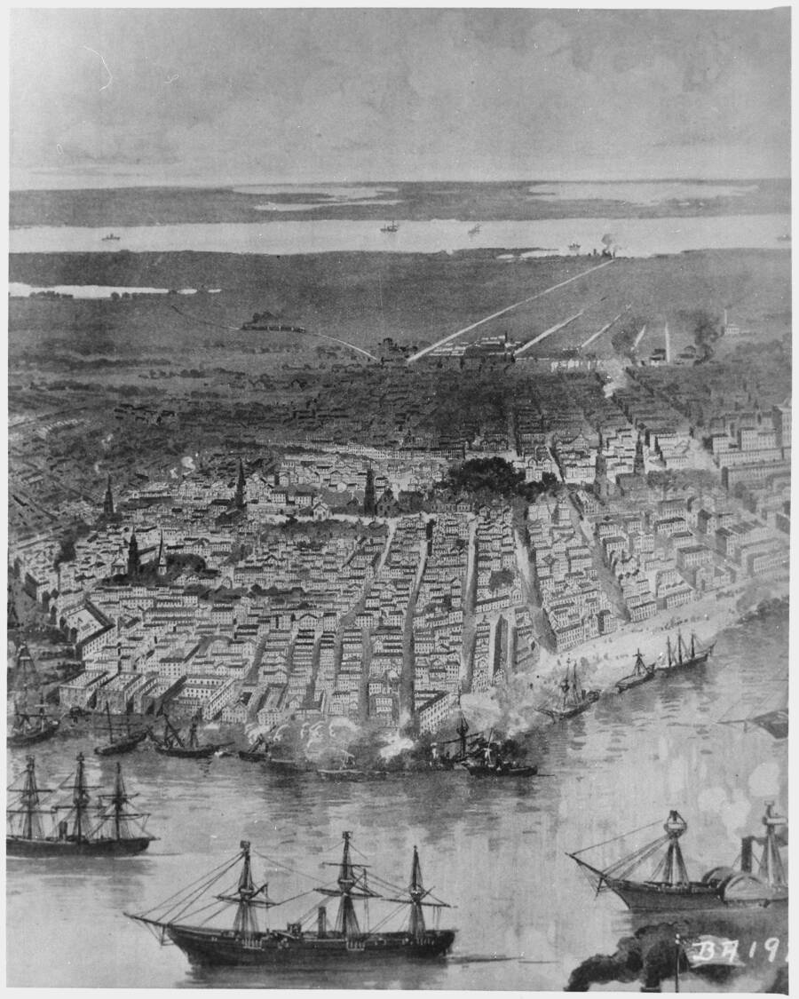 Новый Орлеан и американские корабли на Миссисипи. Середина XIX века.