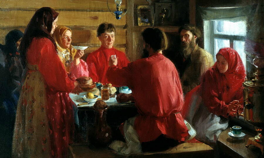 «В крестьянской избе». Художник И.С. Куликов, 1902 год. 