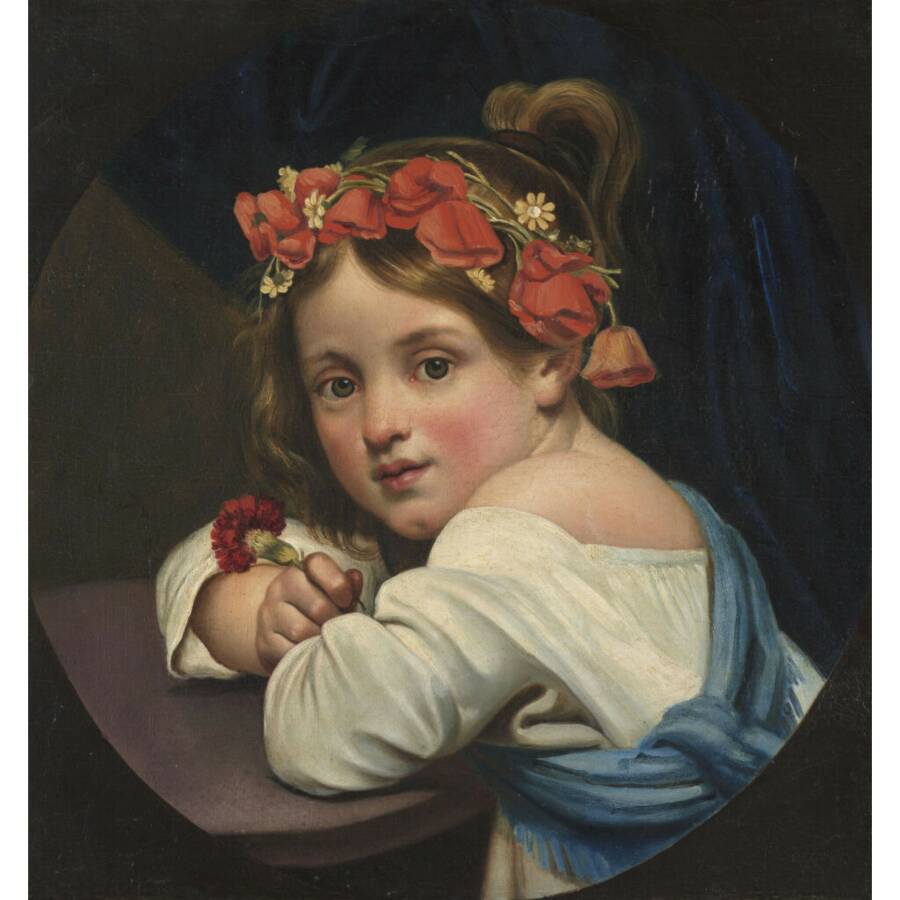 «Девочка в маковом венке, с гвоздикой в руке (Мариучча)», 1819 год. Из собрания Третьяковской галереи