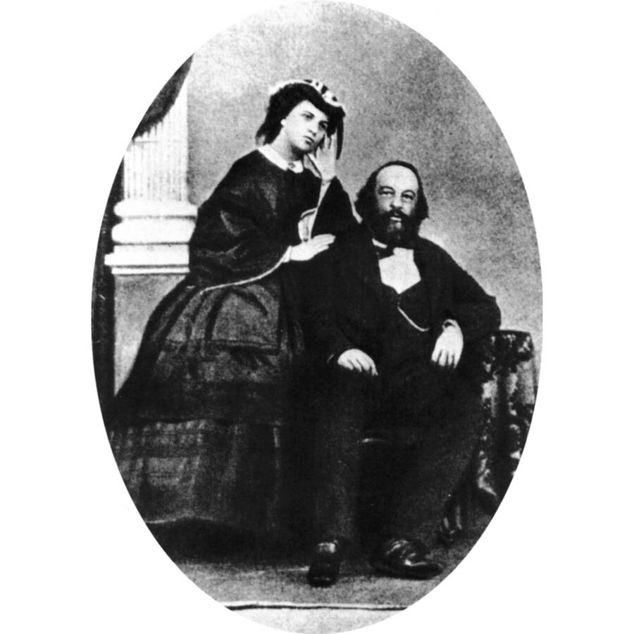 Михаил Бакунин и его жена Антонина Квятковская. Фотография 1861 года