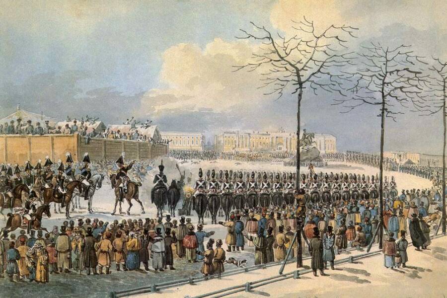 К.И. Кольман «Восстание на Сенатской площади 14 декабря 1825 года», рисунок 1830-х гг. Государственный Исторический Музей