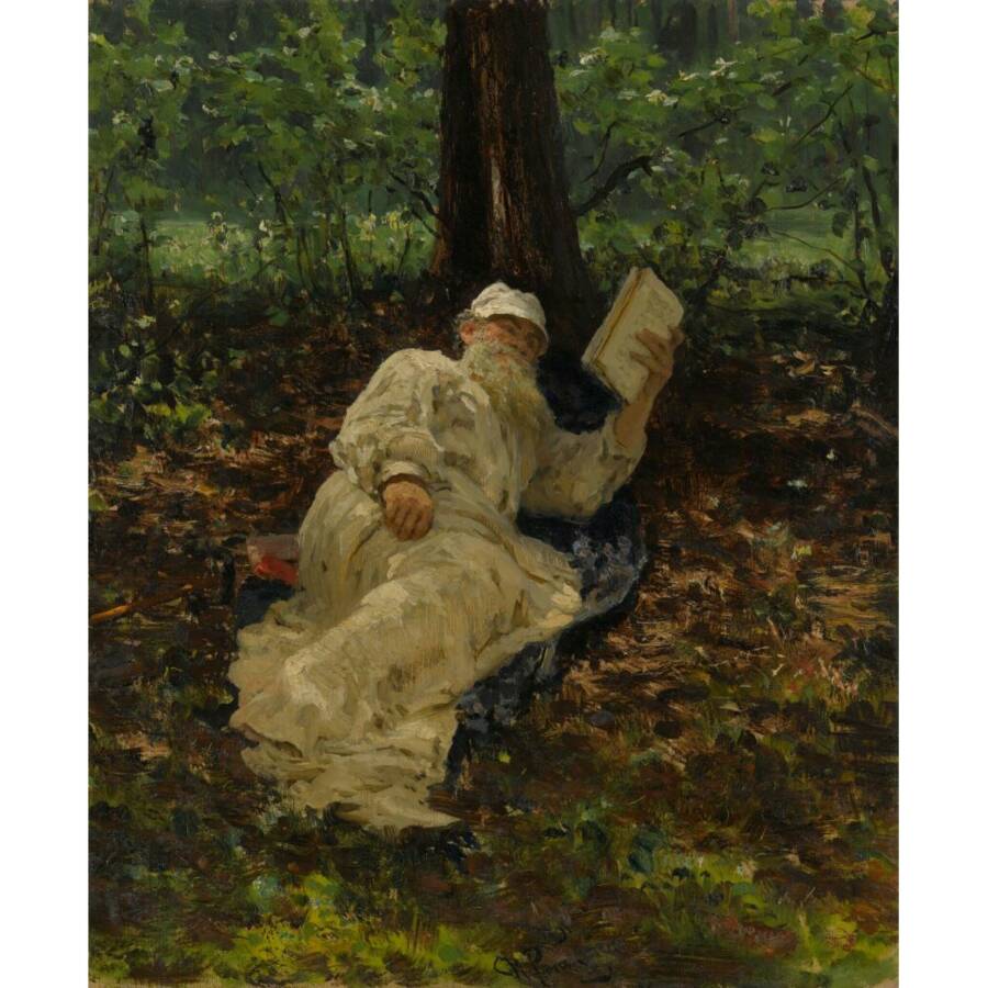И.Е. Репин «Лев Николаевич Толстой на отдыхе в лесу», 1891 год. Из собрания Третьяковской галереи