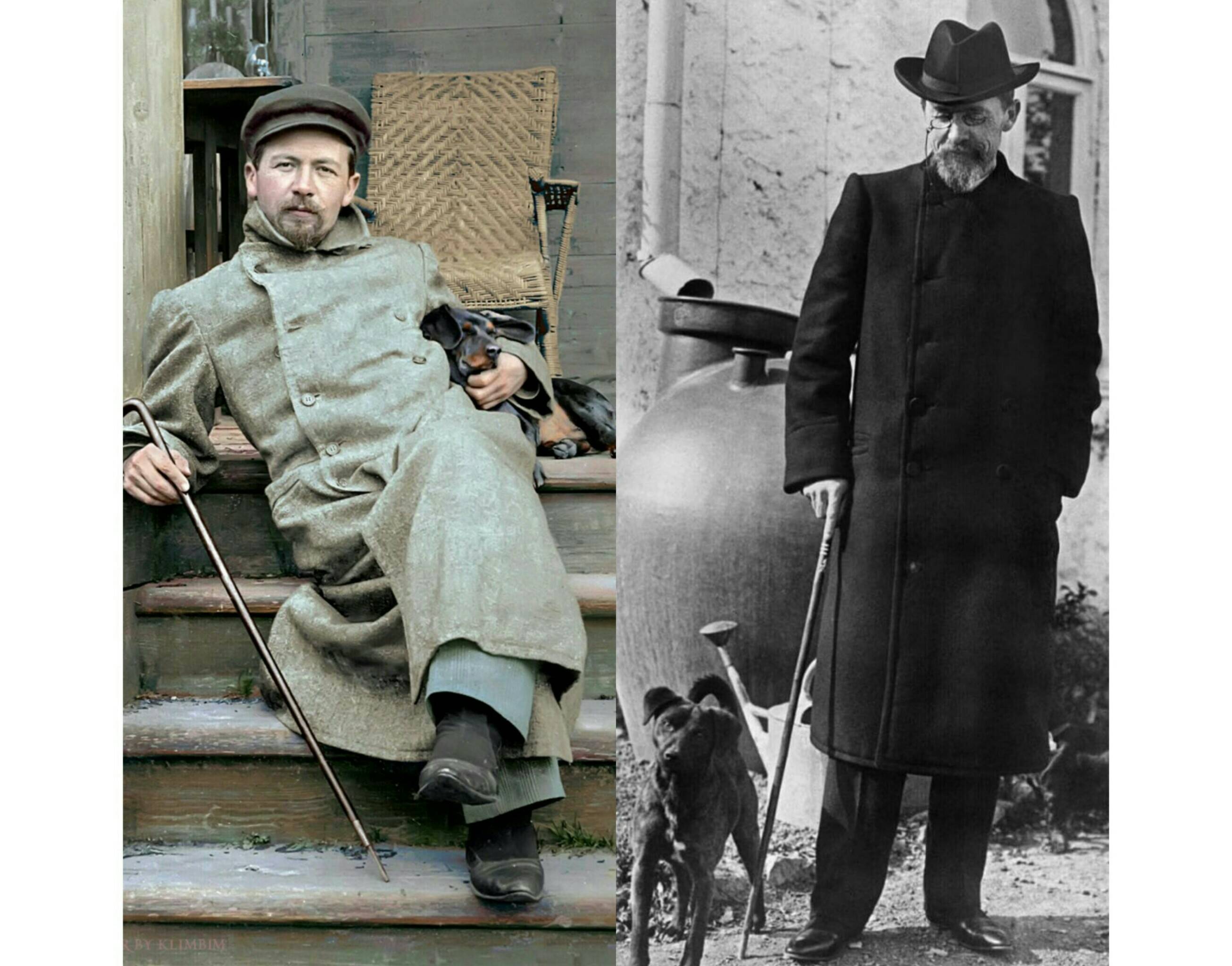 Слева - А.П. Чехов в Мелихово, 1897 год (фото: Color by Klimbim 0.1). Справа - А.П. Чехов в Ялте, 1901 год.
