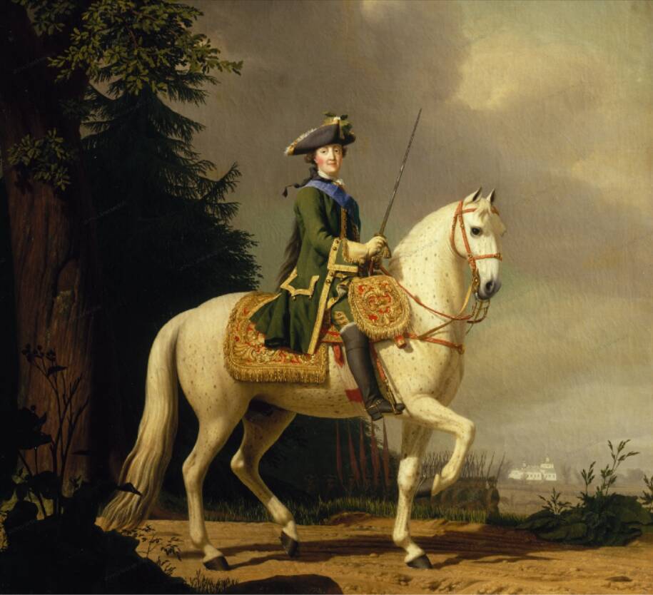 В. Эриксен Портрет «Екатерины II в гвардейском мундире на коне Бриллианте», 1778 год.  © Государственный Русский музей