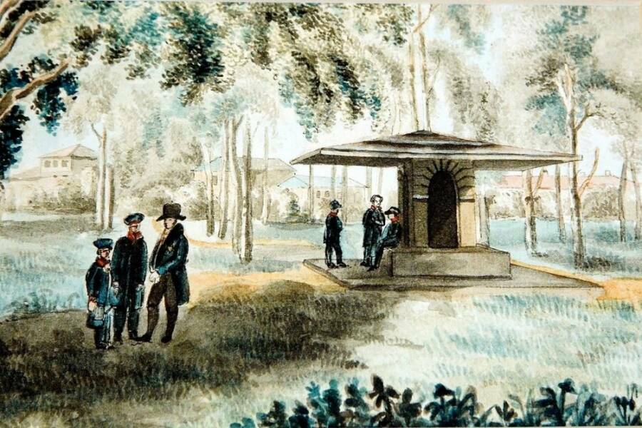 В.П. Лангер. Лицейский садик в Царском Селе вид «Грибка», 1820 год.