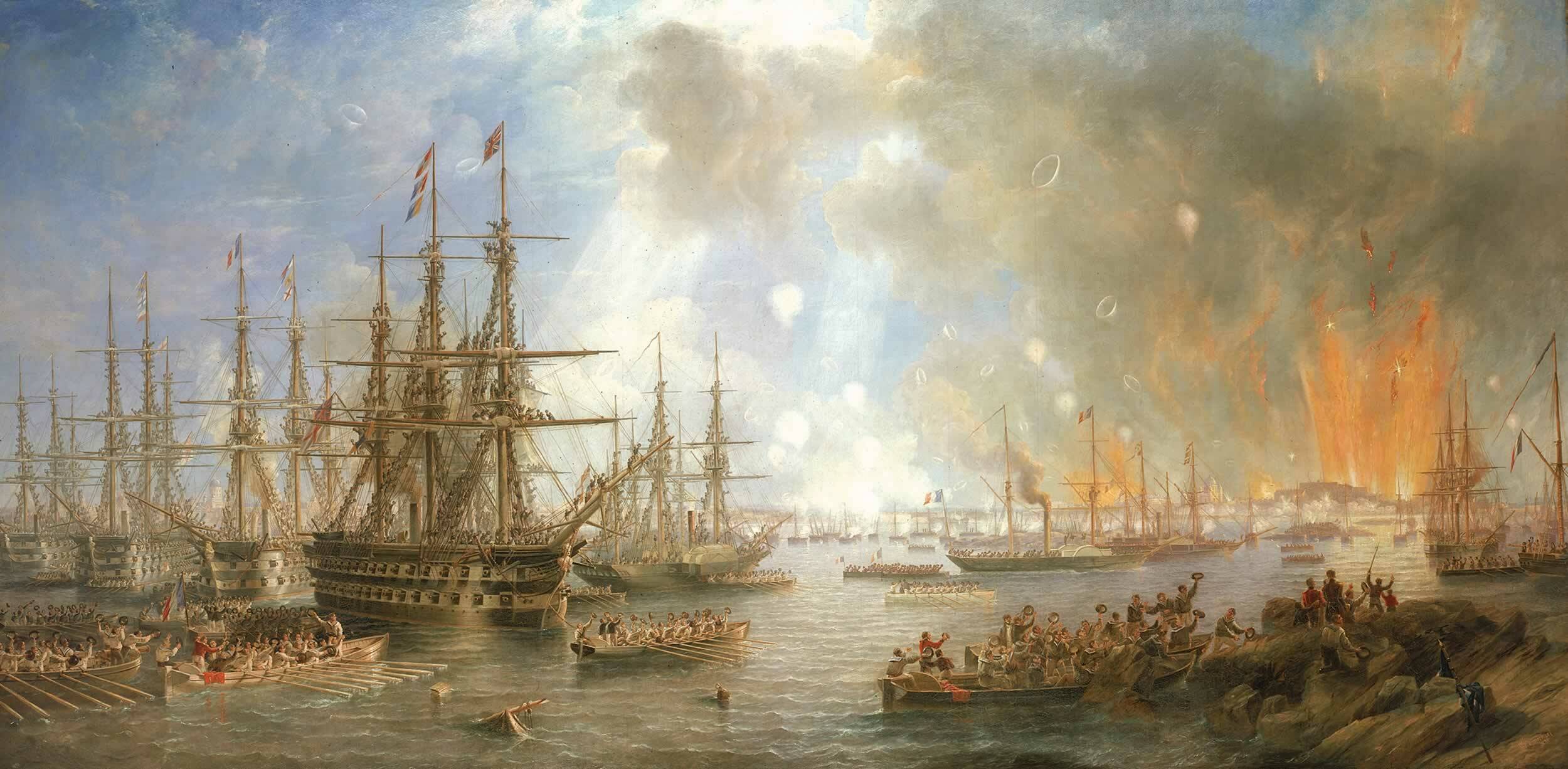 Джон Кармайкл «Бомбардировка крепости Свеаборг 9 августа 1855 года». Коллекция Национального морского музея, Гринвич, Лондон, Великобритания.