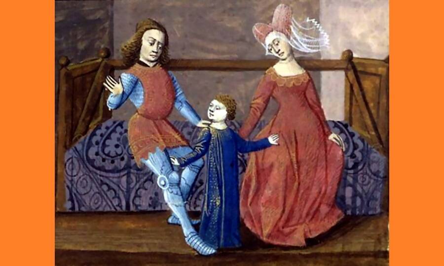 Средневековая семья. Книжная миниатюра XV столетия