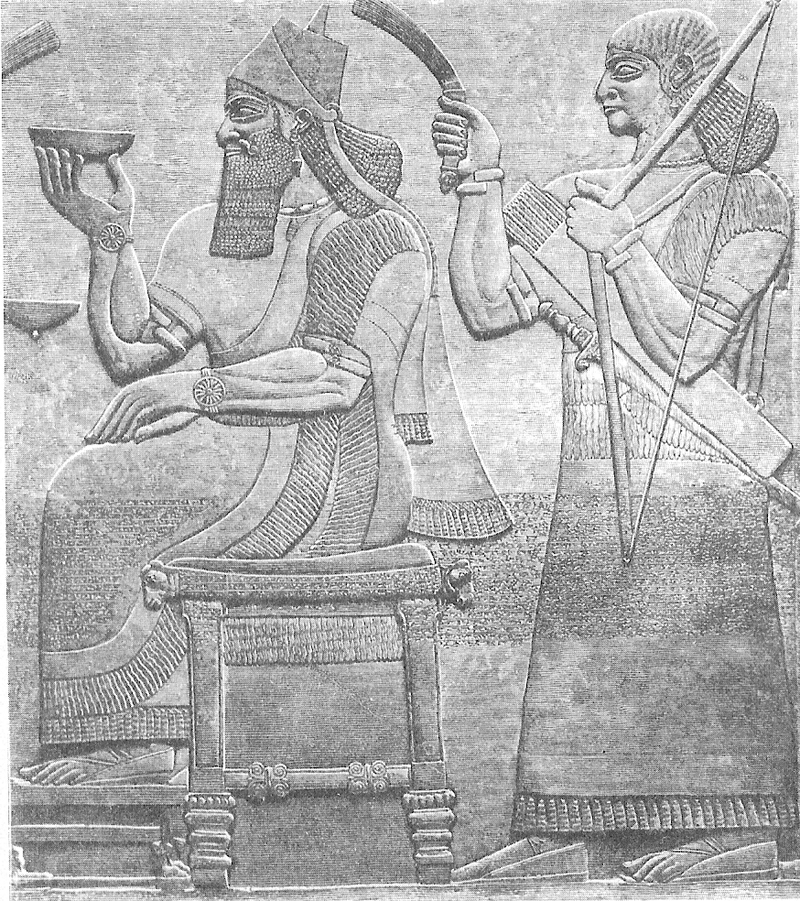 Ашшурнацирапал II на троне.