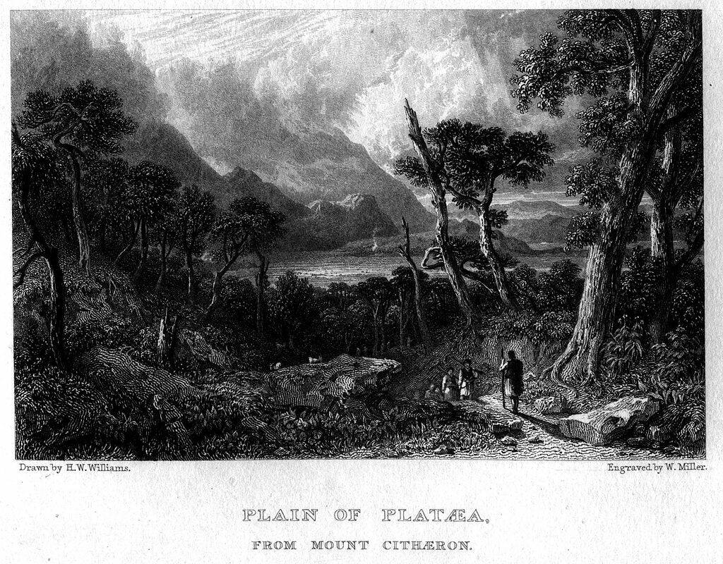 Вид Платейской равнины, на которой состоялось сражение. Гравюра 1829 года