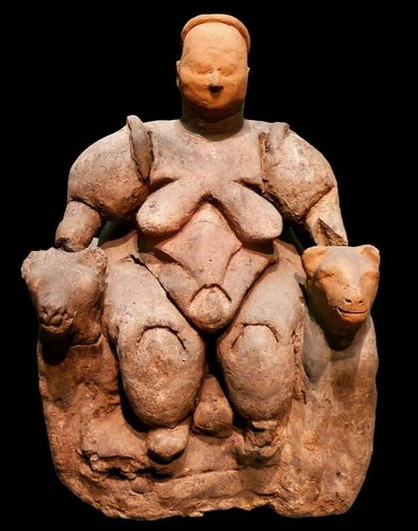 01. Богиня-мать на троне с львицами из поселения Чатал-Гуюк, ок. 6000 лет до н.э.