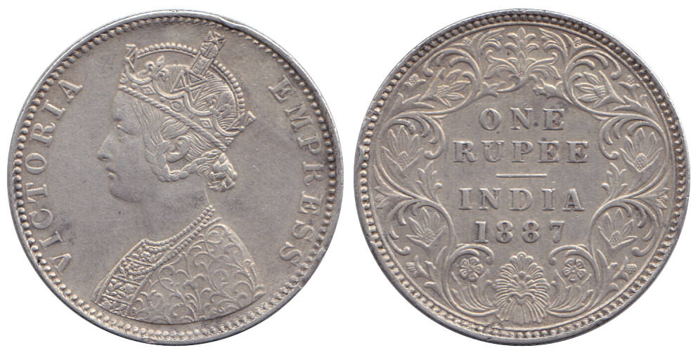 Рупия, 1887 год. Британская Индия, королева Виктория