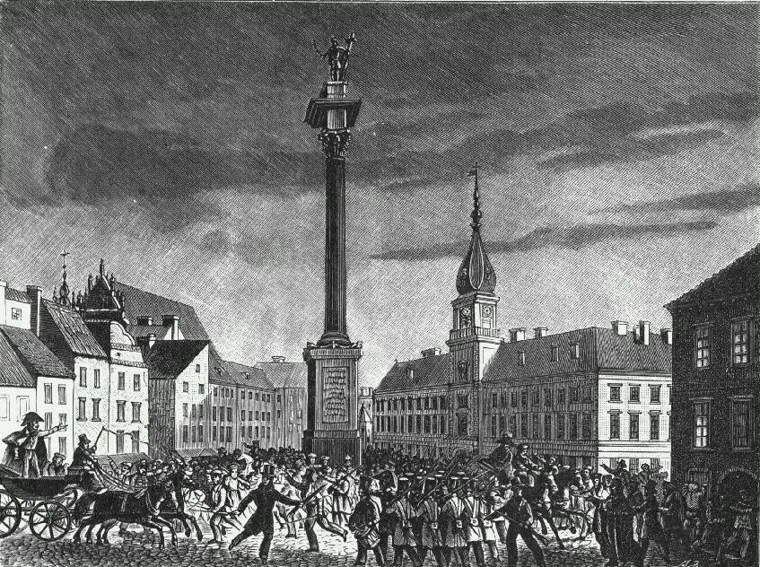 Гравюра «Польское восстание 1830 года. Площадь Сигизмунда в Варшаве»