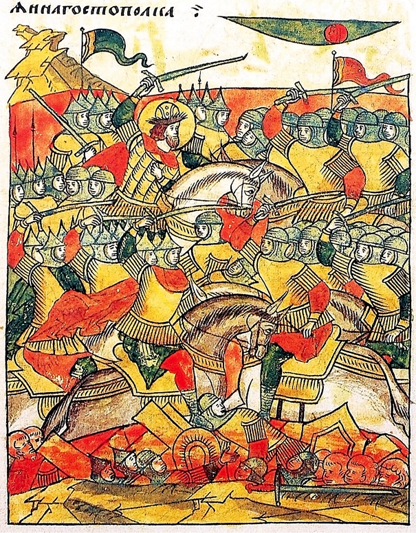 Ледовое побоище. Миниатюра Лицевого летописного свода. Середина XVI века