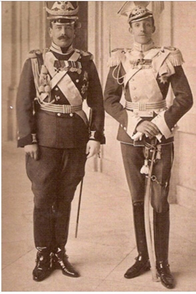 Испанский король Альфонсо XIII в форме полковника Ольвиопольского полка и великий князь Борис Владимирович Романов