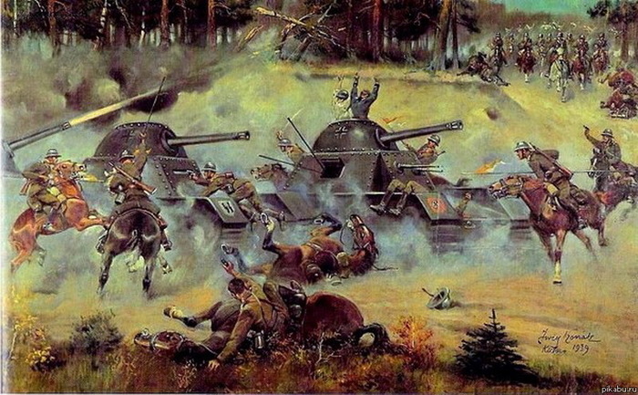 Так современники представляли себе бой польских Уланов против немецких танков.