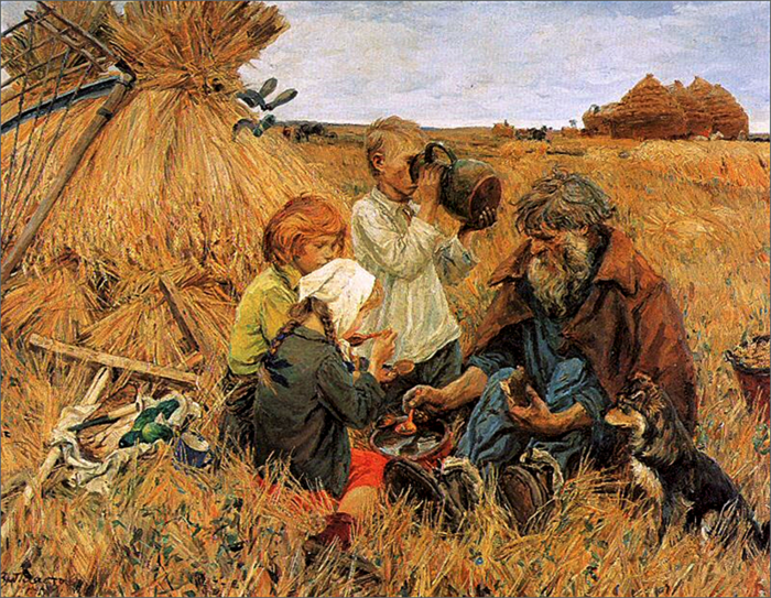 Крестьянские дети в поле.