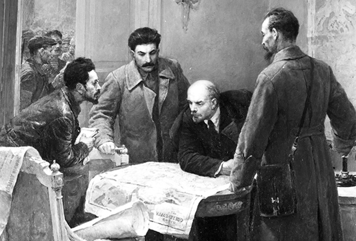 Дзержинский среди других членов Военно-революционного центра. Картина «24 октября 1917 года» художника Владимира Серова, 1957 год