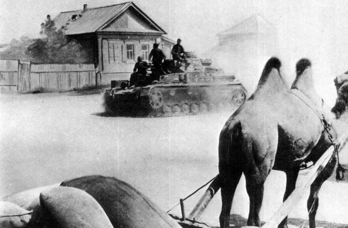 Танки наступающей на Сталинград немецкой 4-й танковой армии после форсирования реки Сал — левого притока Дона