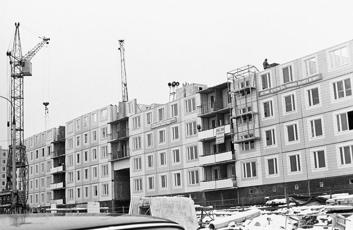 Строительство «хрущевок» одной из последних серий в Новосибирске, 1965 год