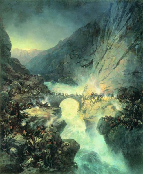 Бой на Чертовом мосту 14 сентября 1799 года. Картина художника-баталиста Александра Коцебу, 1857-1858 гг.