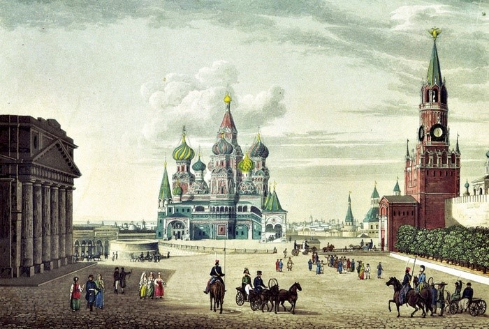 Вид на Спасскую башню Московского Кремля. Первая половина XIX века 