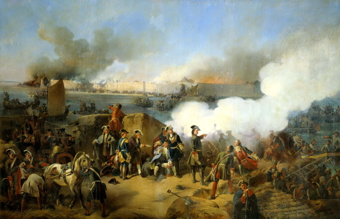 «Штурм крепости Нотебург 11 октября 1702 года». Картина художника-баталиста Александра Коцебу, 1846 год