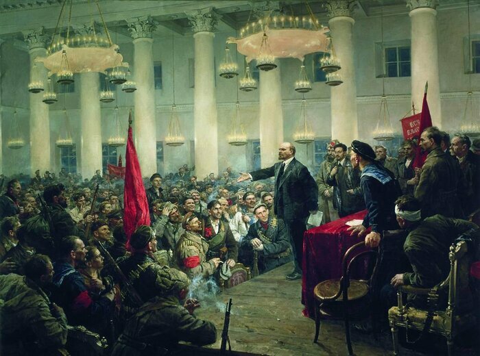 Ленин провозглашает советскую власть на II съезде Советов. Художник В.А. Серов. 1955 год 