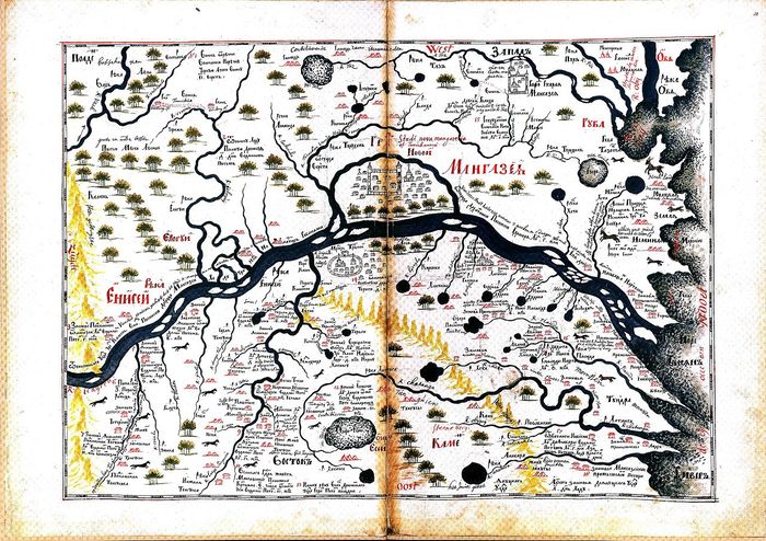 Карта города Новая Мангазея (современный Старотуруханск) с окрестностями конца XVII века