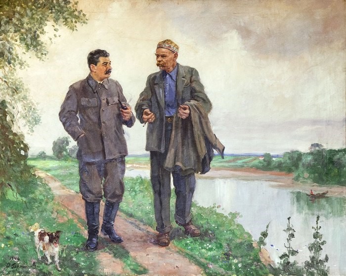 И.В. Сталин и А.М. Горький на прогулке. Художник А.М. Герасимов. 1948 год.