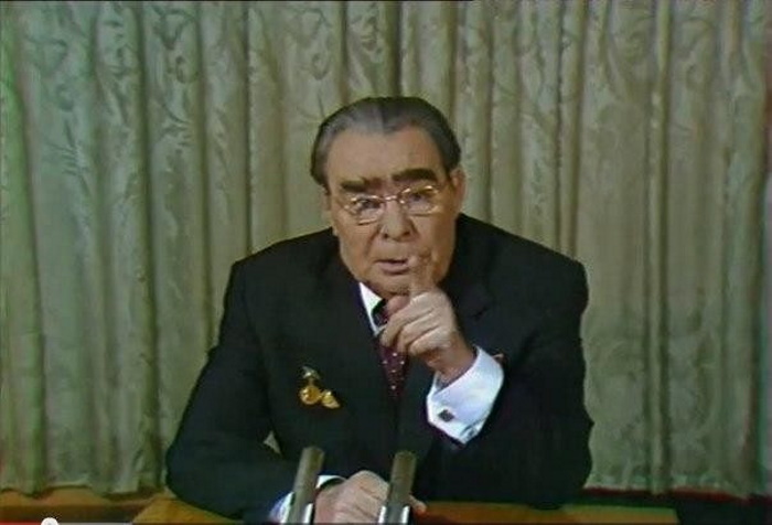 Кадр из новогоднего телеобращения Леонида Брежнева к советскому народу, начало 1970-х годов