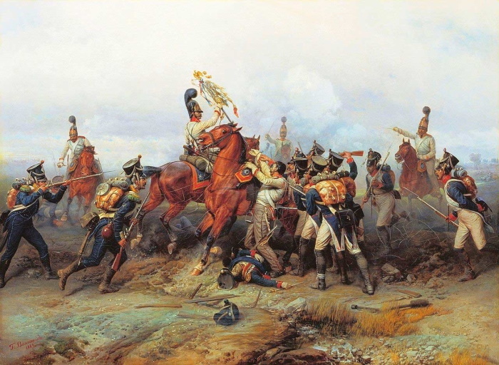 «Подвиг конного полка в сражении при Аустерлице в 1805 году». Картина художника Богдана Виллевальде, 1884 год