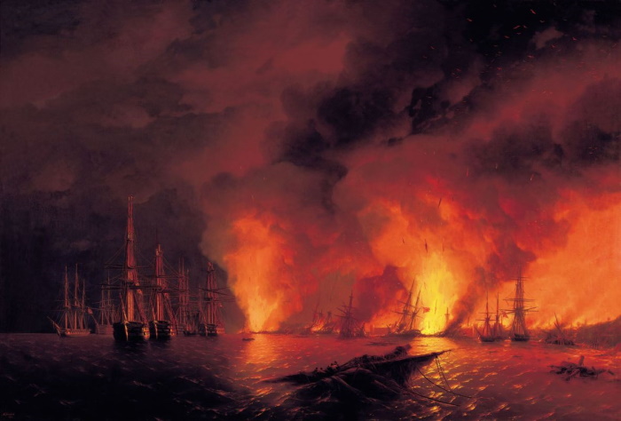 «Синопский бой 18 ноября 1853 года (Ночь после боя)». Картина художника Ивана Айвазовского, 1853 год