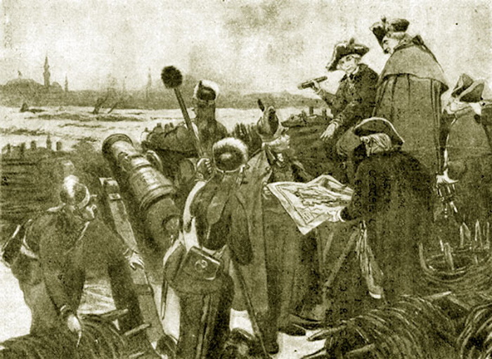 Александр Суворов и Михаил Кутузов перед штурмом Измаила в 1790 году. Рисунок художника Ореста Верейского, 1950 год