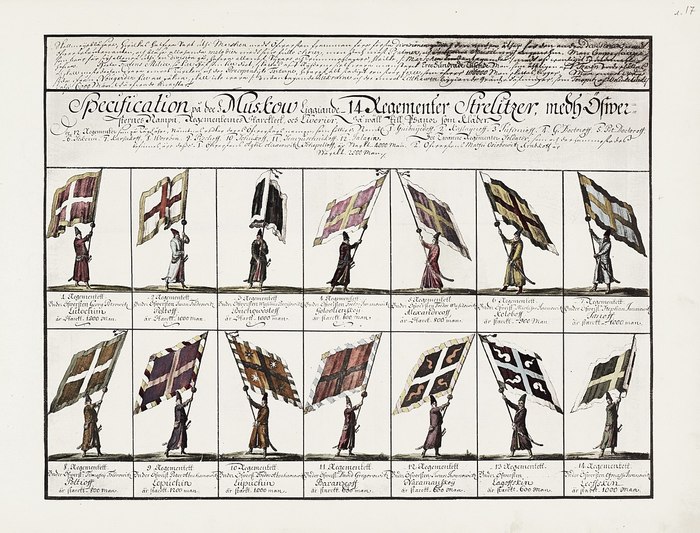 Знамена и форма стрелецких полков. «Заметки о России, сделанные Эриком Пальмквистом в 1674 году»
