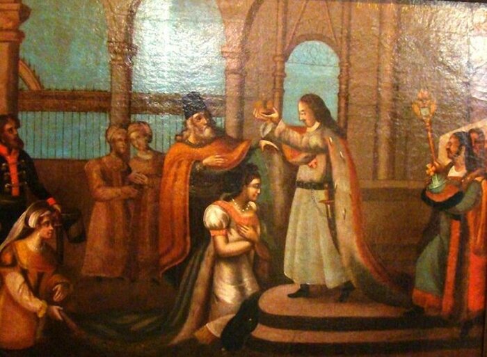 Петр I коронует Екатерину. Неизвестный художник 