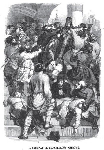 Убийство архиепископа Амвросия, гравюра Шарля Мишеля Жоффруа