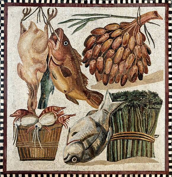 Мозаика II века с изображением продуктов. Музей Бардо, Тунис